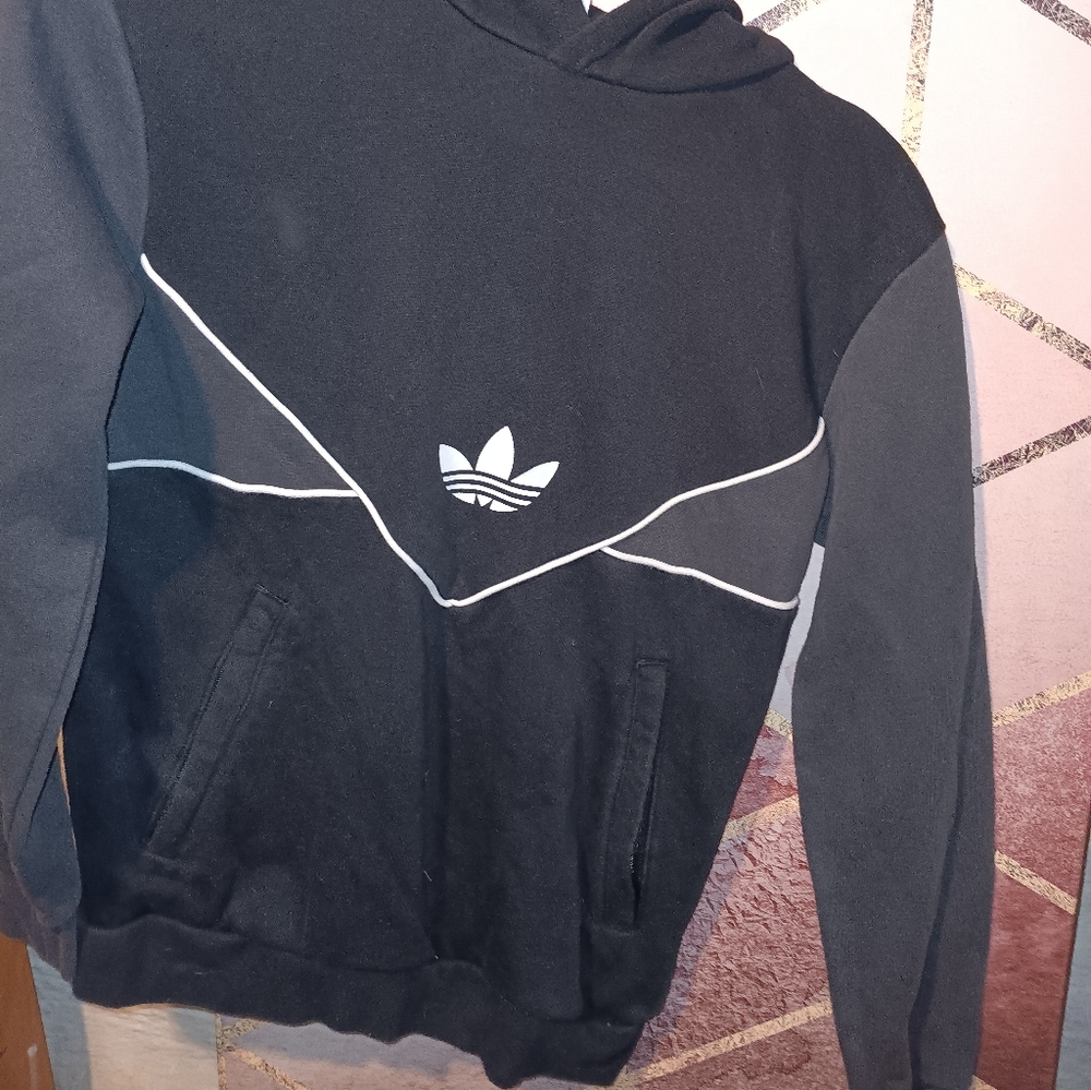 BOYS Adidas Black Hoodie with White Logo -medium(10/12)
